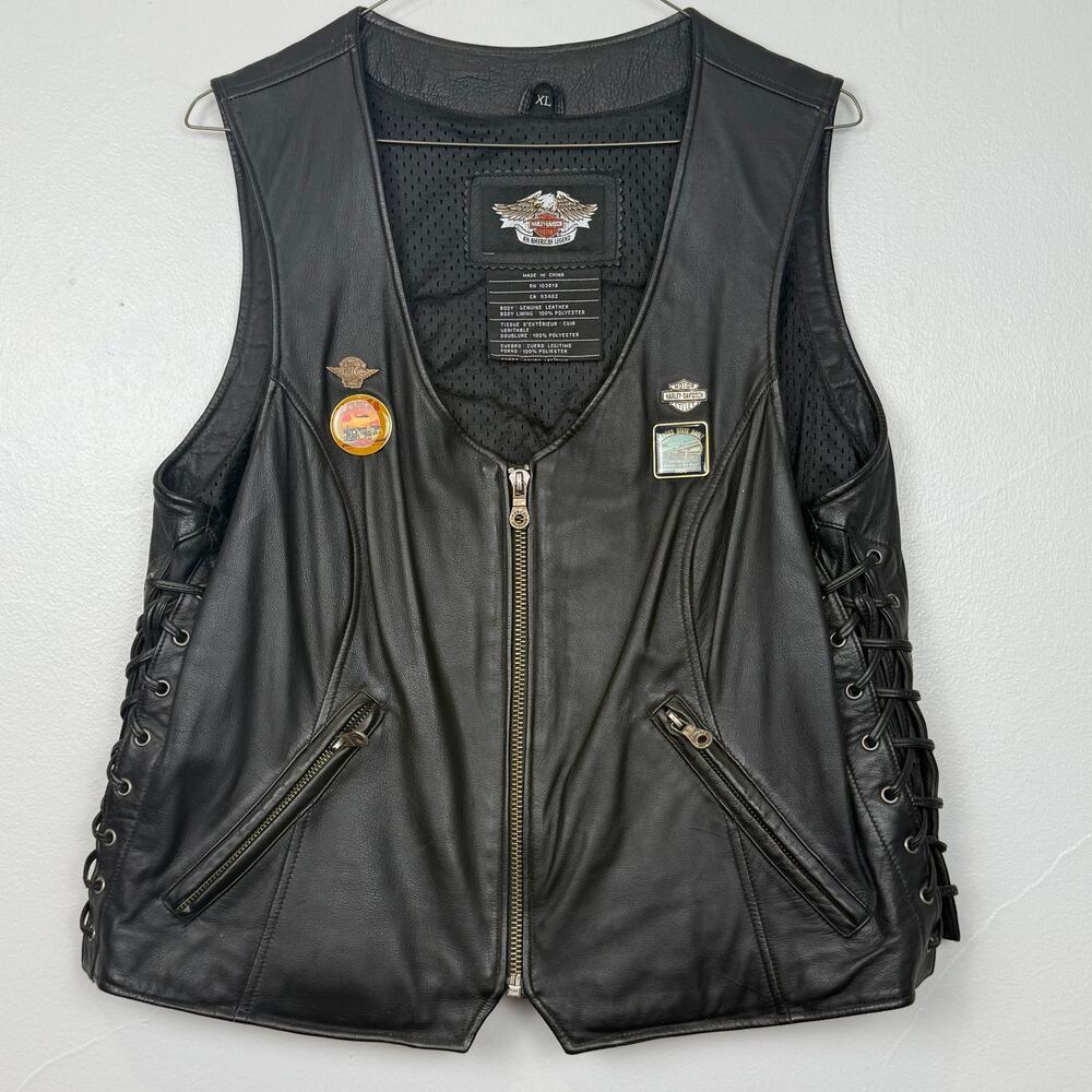 Harley-Davidson WMN XL Leather Vest HOG Pins Ladies of Harley Kansas Rally